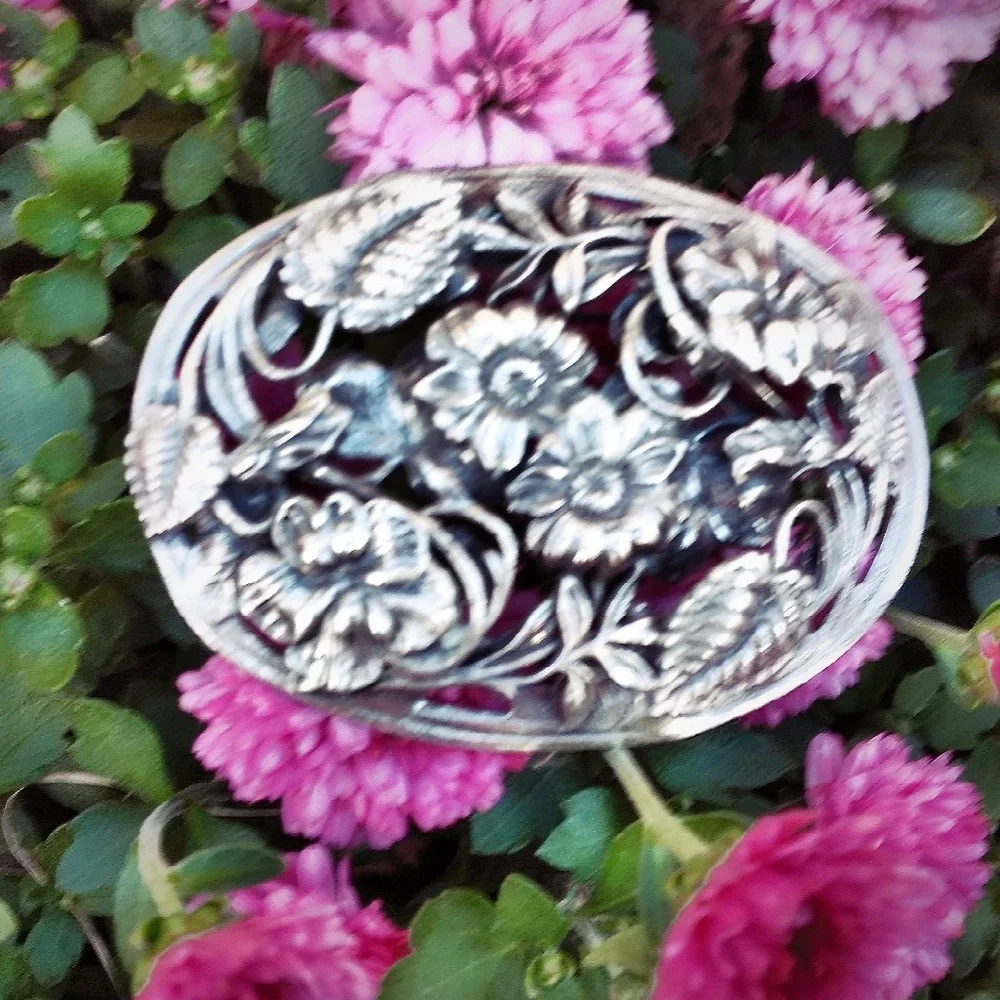 Oversized Vintage Danish 900 Silver Floral Brooch